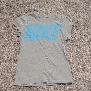 Nike Girls Gray T-Shirt with Blue Logo